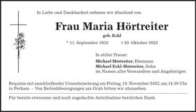 Traueranzeige Maria Hörtreiter