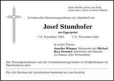 Traueranzeige Josef Stumhofer