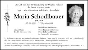 Traueranzeige Maria Schödlbauer