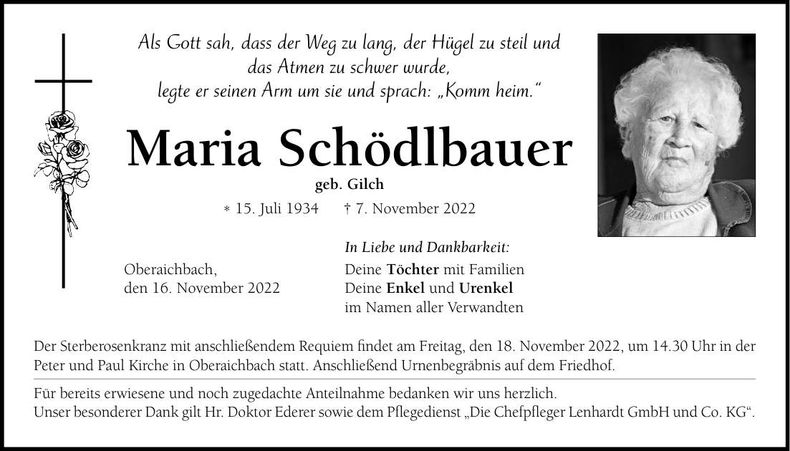 Traueranzeige Maria Schödlbauer