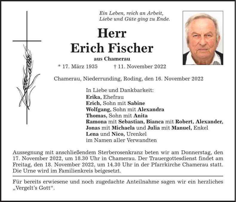 Traueranzeige Erich Fischer