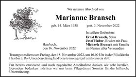 Traueranzeige Marianne Bransch