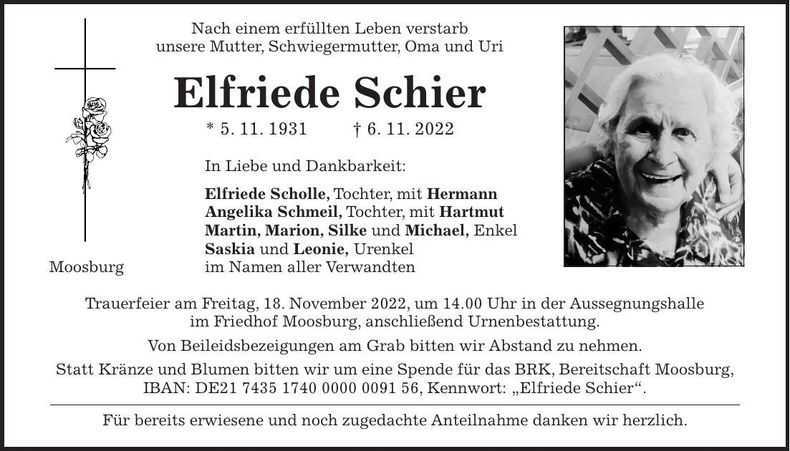 Traueranzeige Elfriede Schier
