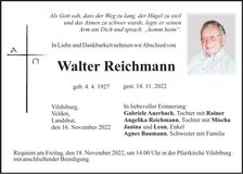 Traueranzeige Walter Reichmann