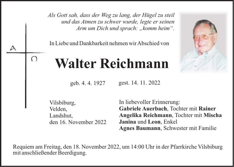 Traueranzeige Walter Reichmann