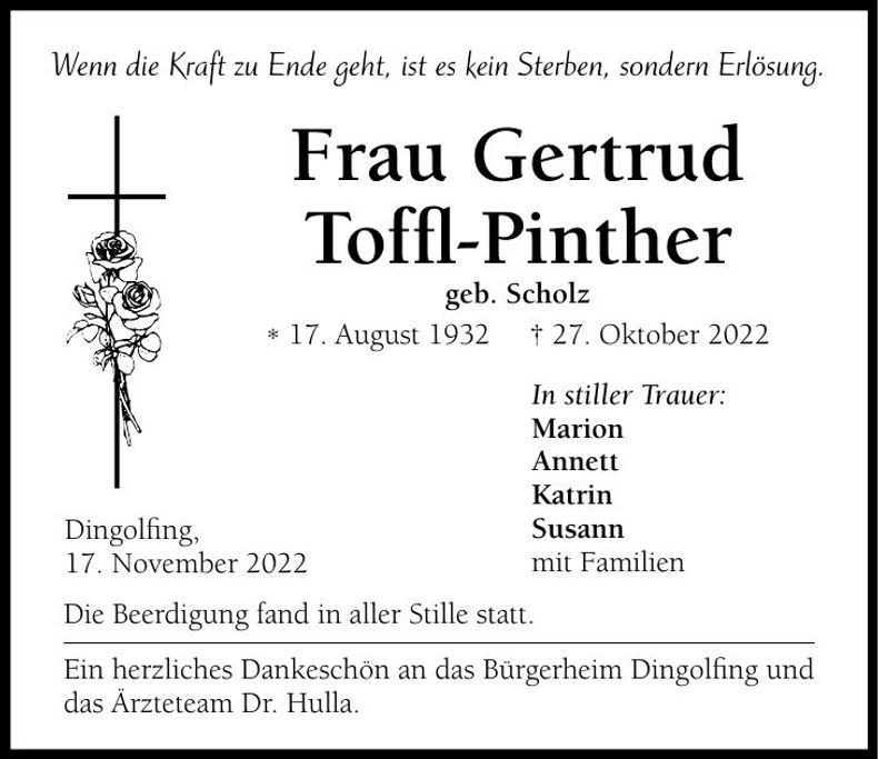 Traueranzeige Gertrud Toffl-Pinther