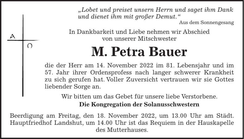 Traueranzeige M. Petra Bauer