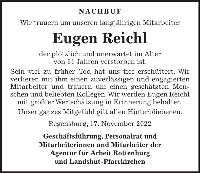 Traueranzeige Eugen Reichl