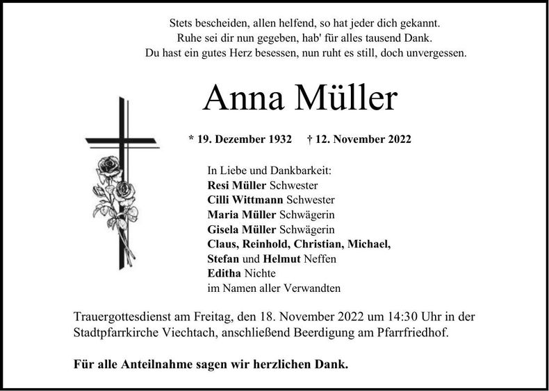 Traueranzeige Anna Müller