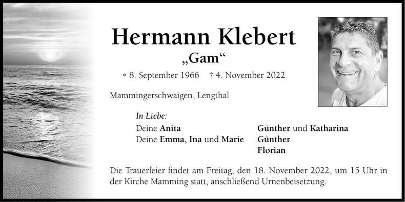 Traueranzeige Hermann Klebert
