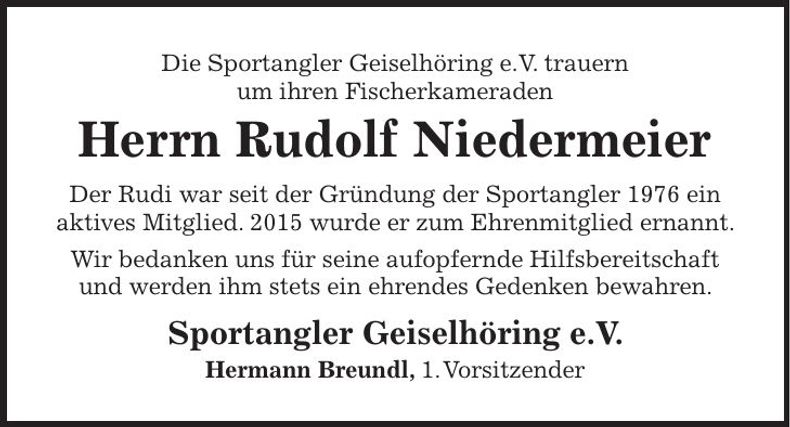 Traueranzeige Rudolf Niedermeier