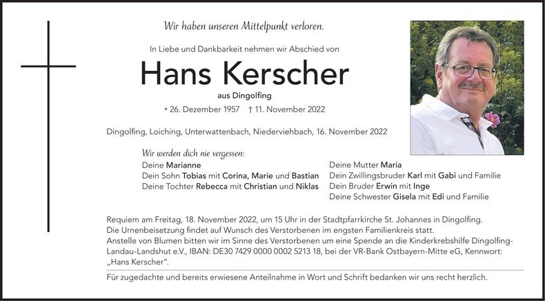 Traueranzeige Hans Kerscher
