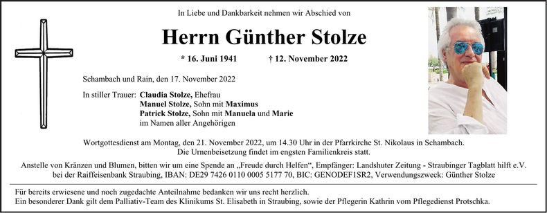 Traueranzeige Günther Stolze