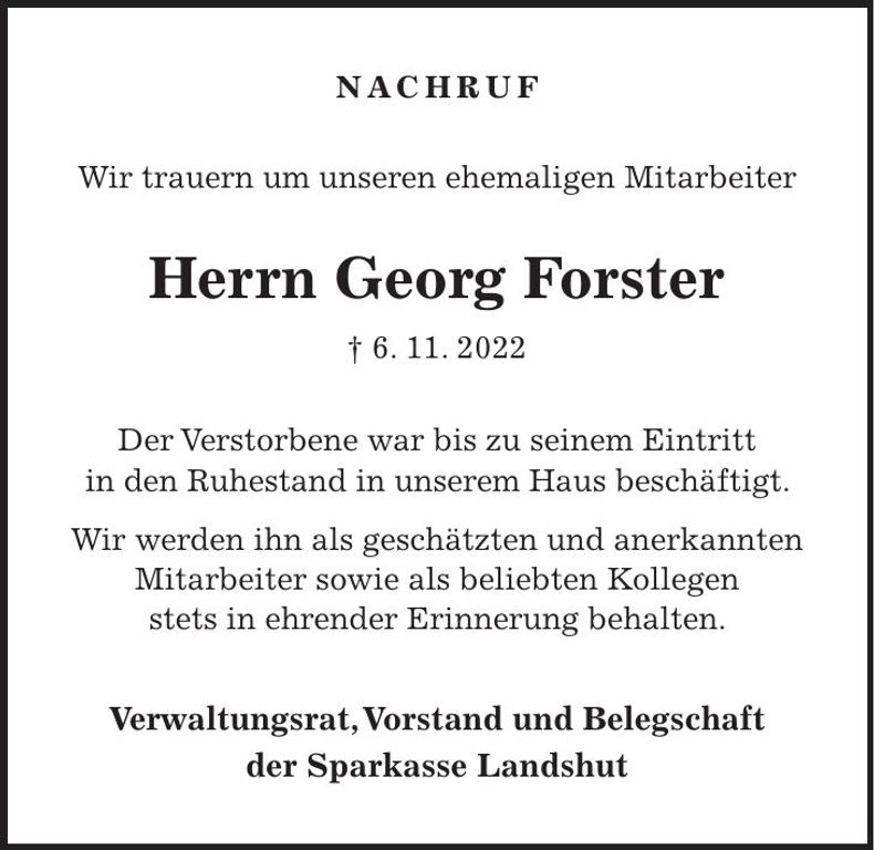 Traueranzeige Georg Forster