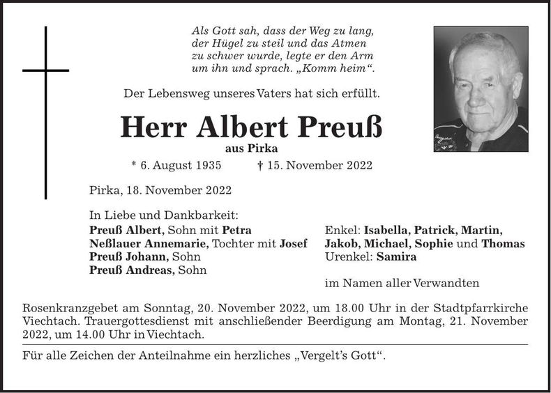 Traueranzeige Albert Preuß