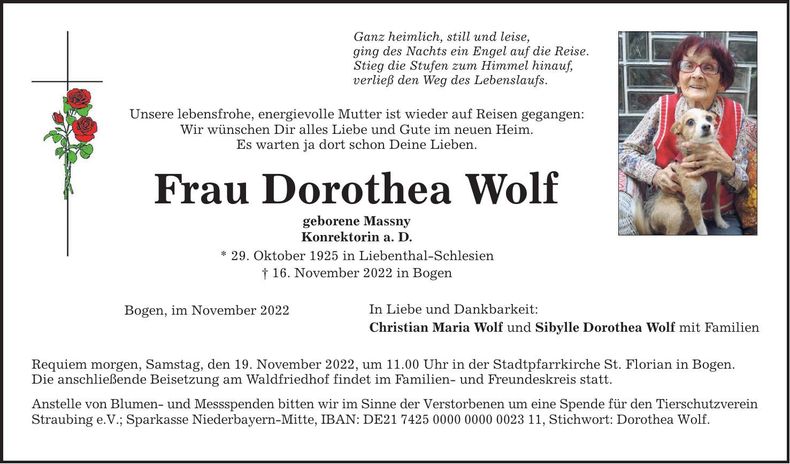 Traueranzeige Dorothea Wolf