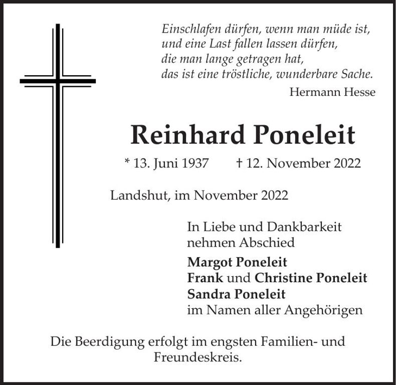 Traueranzeige Reinhard Poneleit