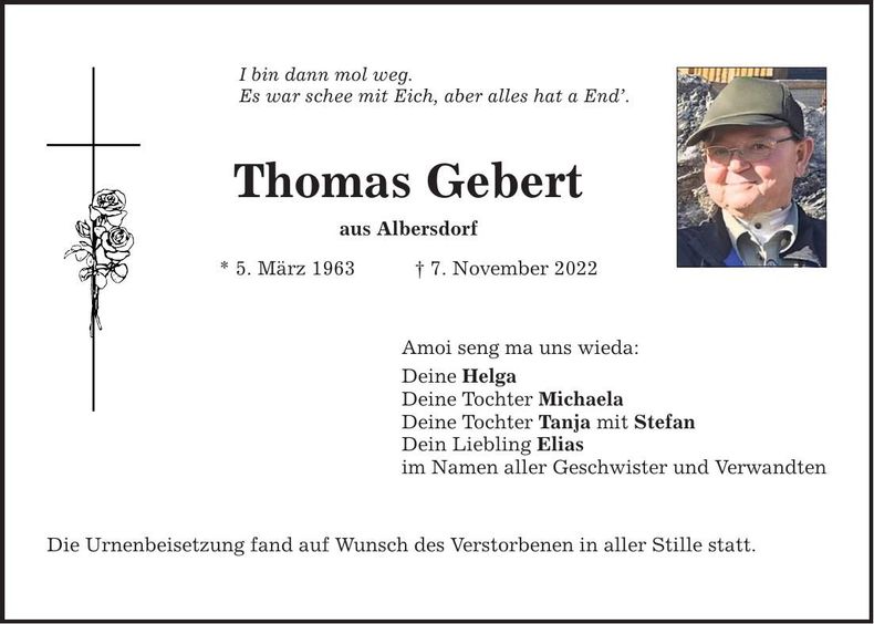 Traueranzeige Thomas Gebert