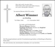 Traueranzeige Albert Wimmer