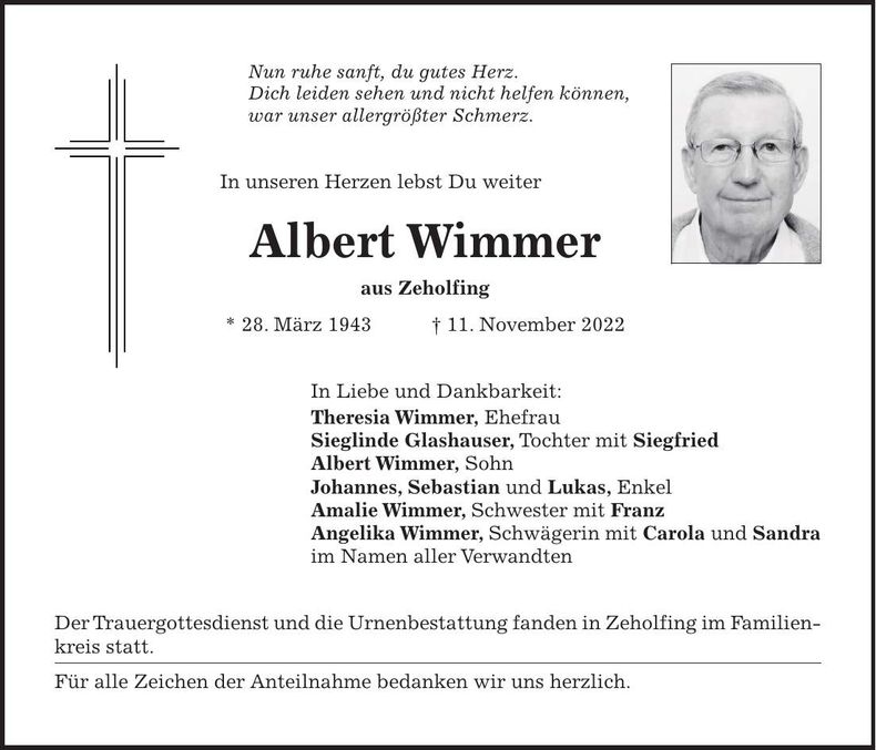 Traueranzeige Albert Wimmer