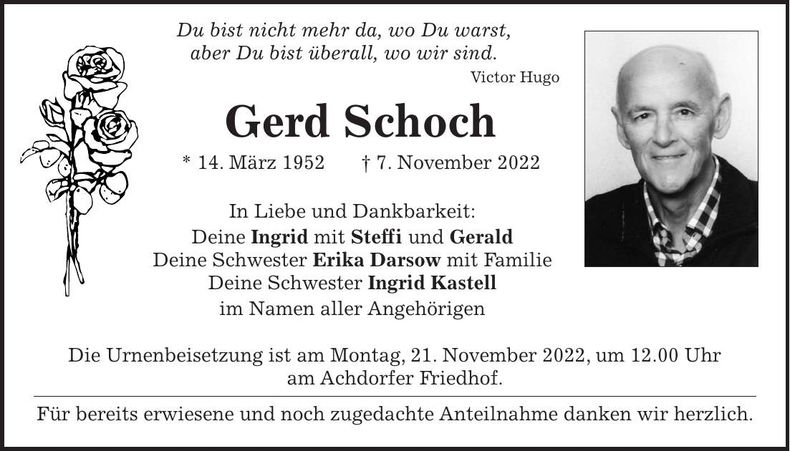 Traueranzeige Gerd Schoch
