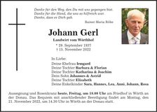 Traueranzeige Johann Gerl
