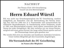 Traueranzeige Eduard Würstl