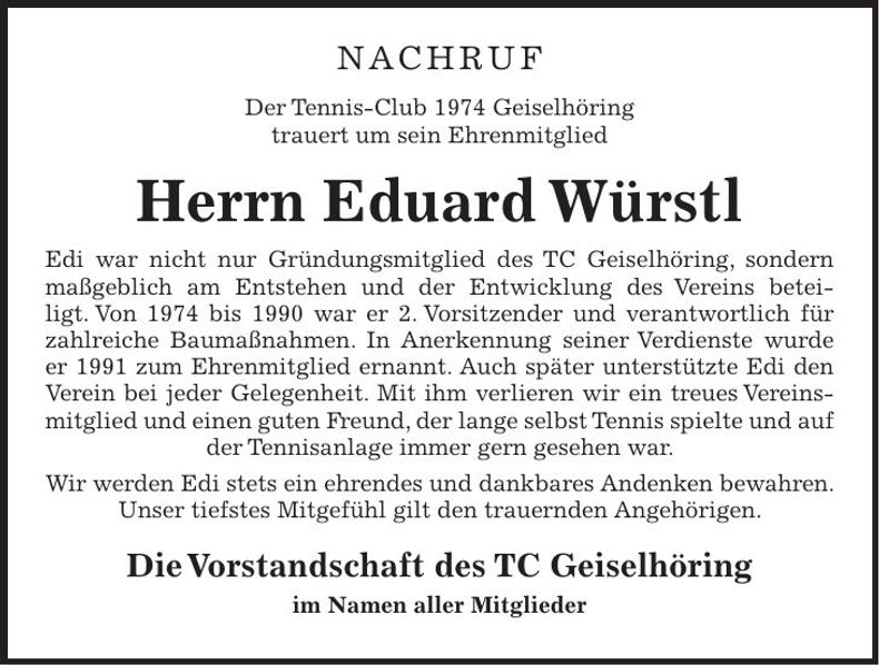 Traueranzeige Eduard Würstl