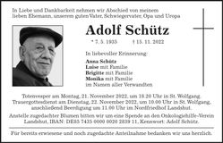 Traueranzeige Adolf Schütz