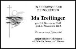 Traueranzeige Ida Treitinger