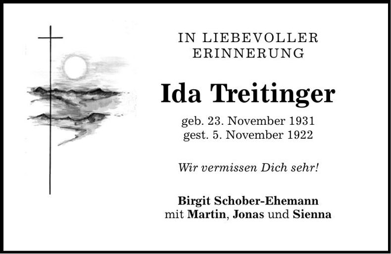 Traueranzeige Ida Treitinger