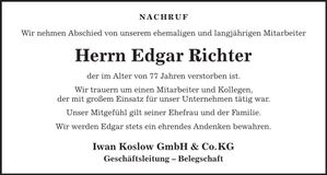 Traueranzeige Edgar Richter