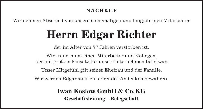 Traueranzeige Edgar Richter