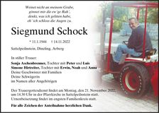 Traueranzeige Siegmund Schock