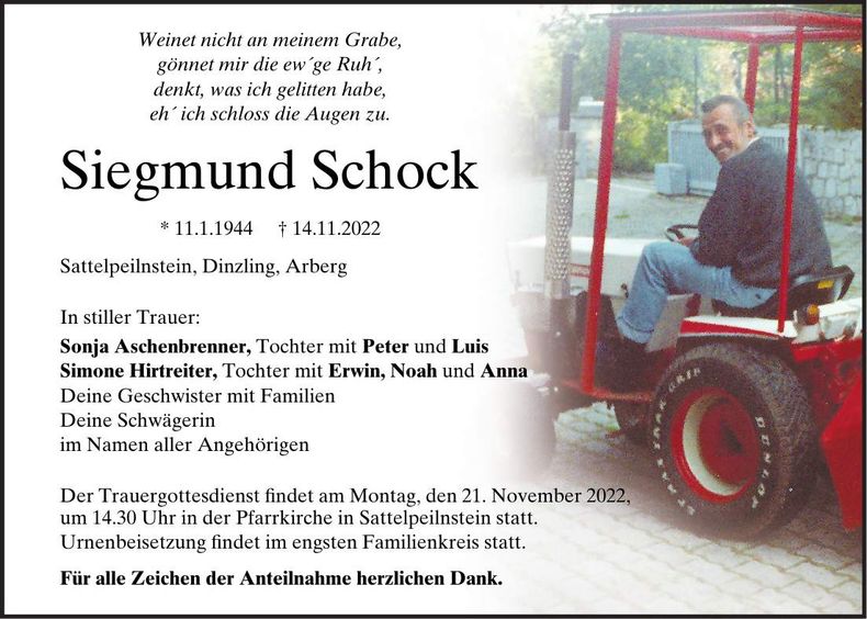 Traueranzeige Siegmund Schock