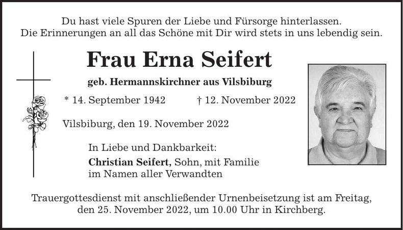 Traueranzeige Erna Seifert