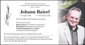 Traueranzeige Johann Baierl