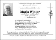 Traueranzeige Maria Winter