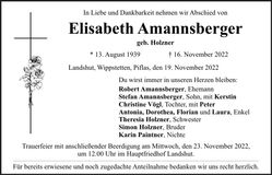 Traueranzeige Elisabeth Amannsberger