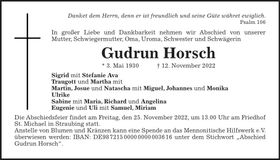 Traueranzeige Gudrun Horsch