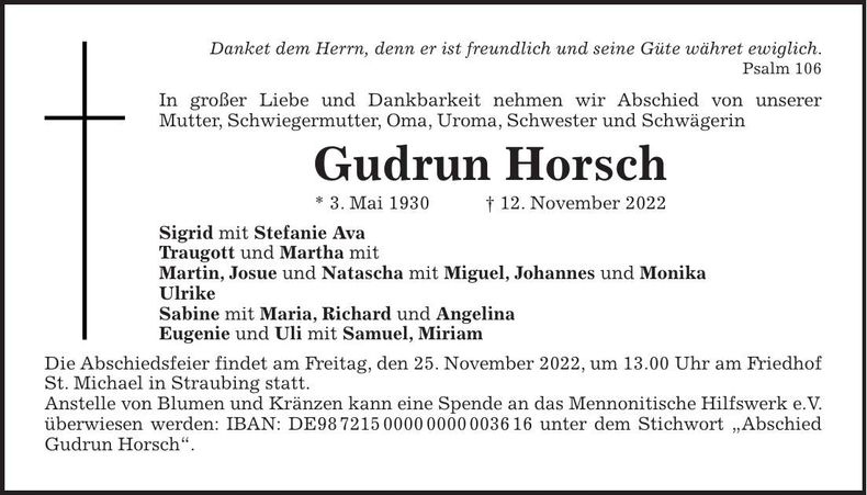 Traueranzeige Gudrun Horsch