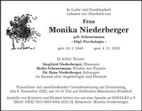 Traueranzeige Monika Niederberger