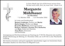 Traueranzeige Margarete Mühlbauer
