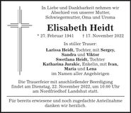 Traueranzeige Elisabeth Heidt