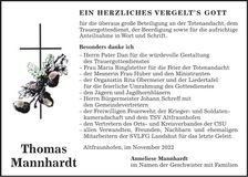 Traueranzeige Thomas Manhardt