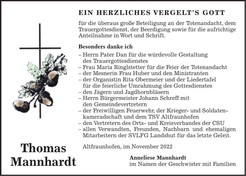 Traueranzeige Thomas Manhardt