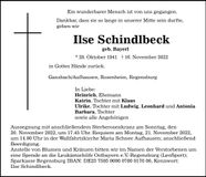 Traueranzeige Ilsa Schindlbeck