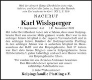 Traueranzeige Karl Wislsberger