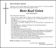 Traueranzeige Karl Geier