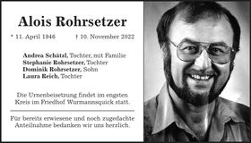 Traueranzeige Alois Rohrsetzer
